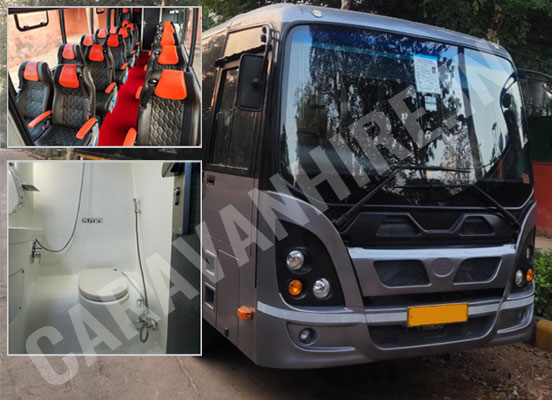 14 seater marcopolo imported mini coach with toilet washroom fridge hire in delhi