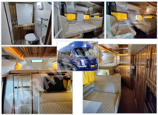 8 seater force luxury caravan with toilet washroom kitchen hire in delhi