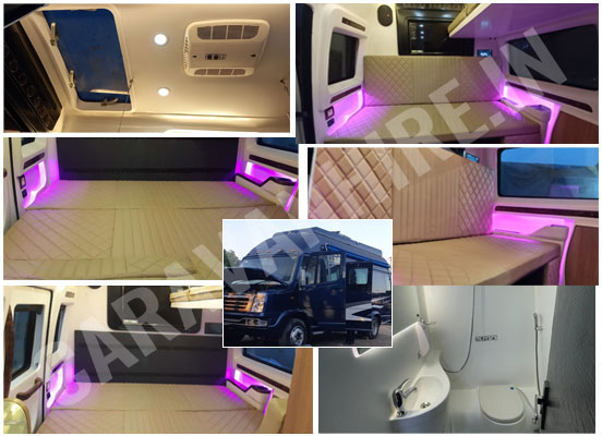 9 seater luxury force traveller caravan with toilet washroom kitchen sunroof on rent in delhi